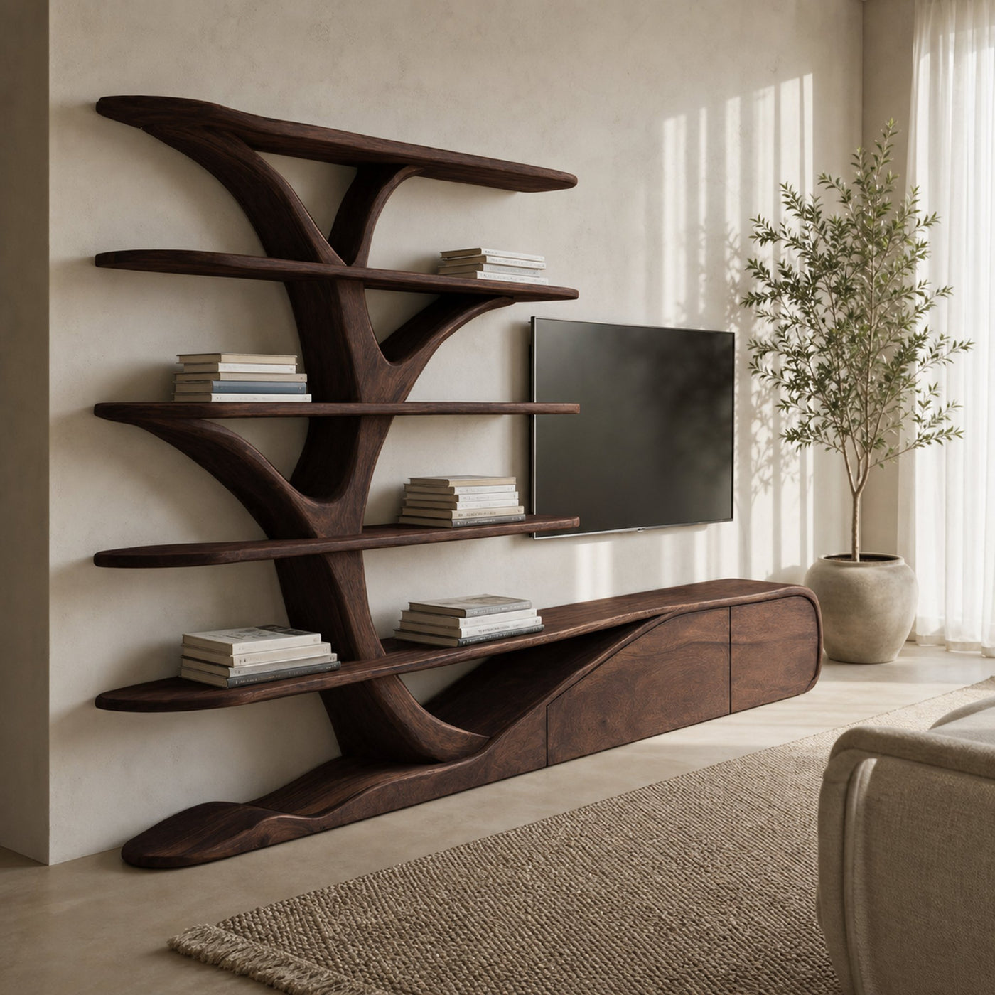 Modern Organic Tree Inspired Media Console For Living Room - product view 7