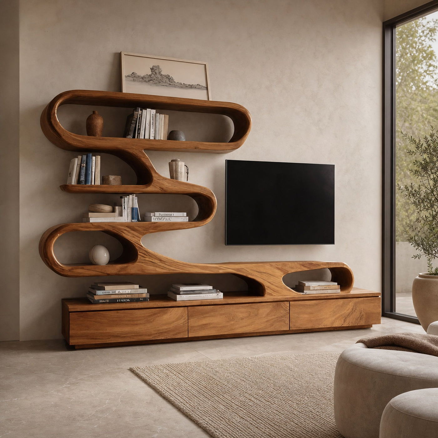 Modern Organic Wall TV Shelf System For Living Room