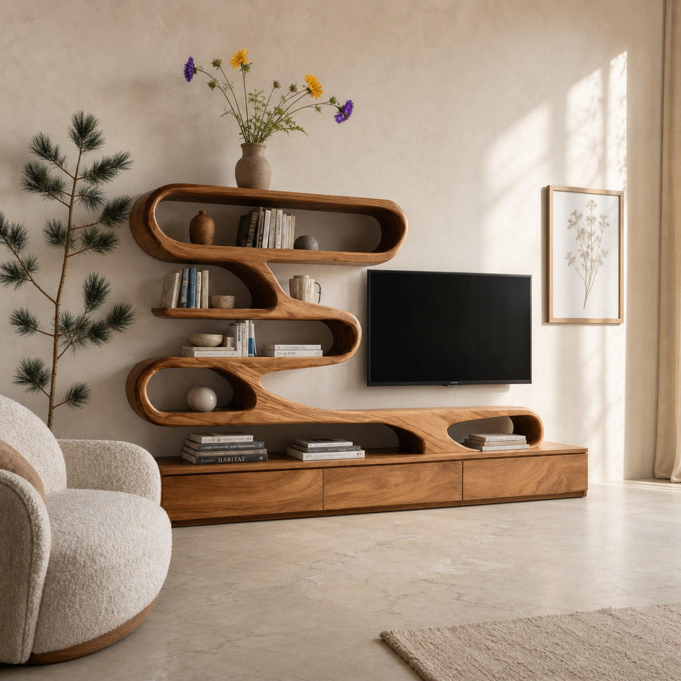 Modern Organic Wall TV Shelf System For Living Room - product view 6