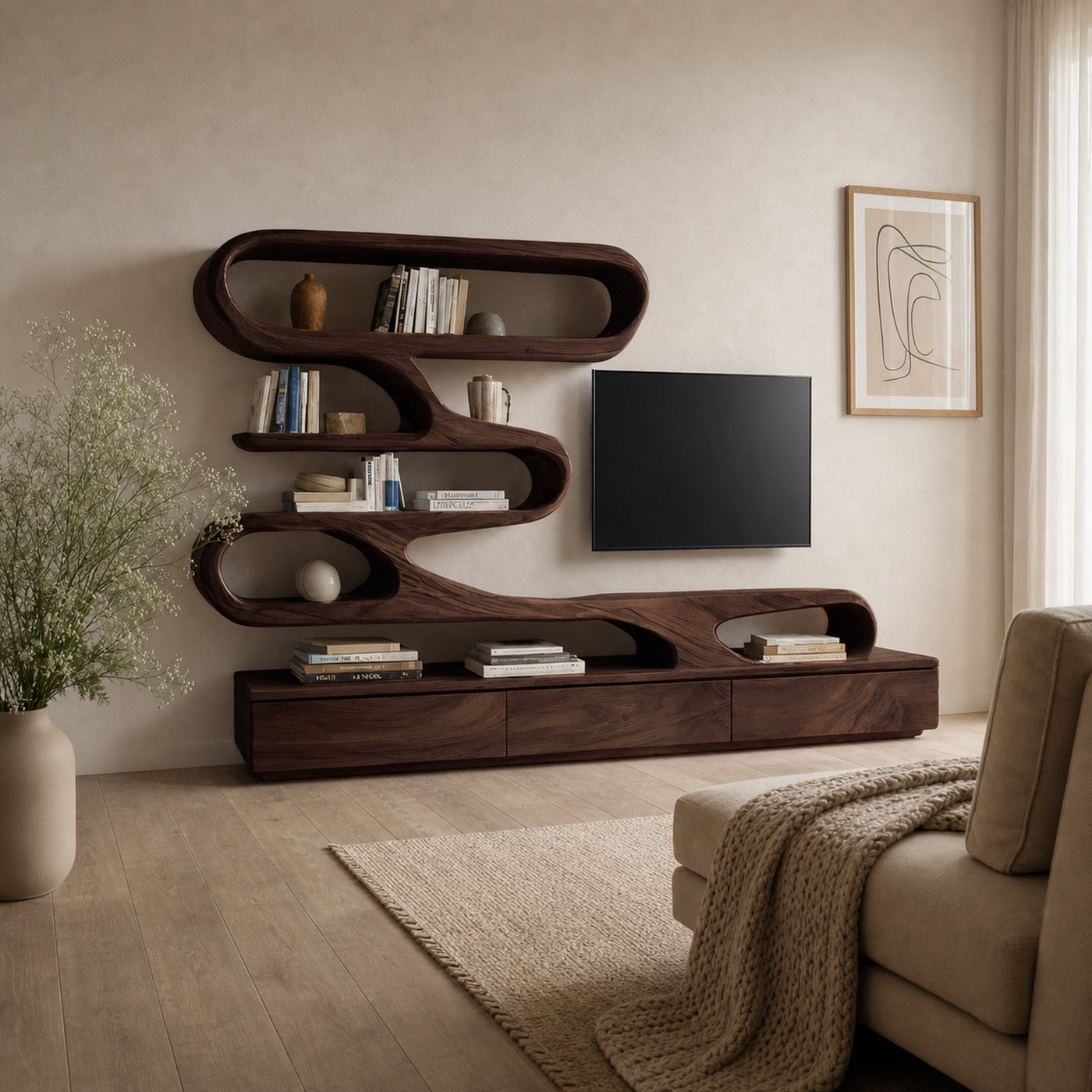 Modern Organic Wall TV Shelf System For Living Room - product view 7