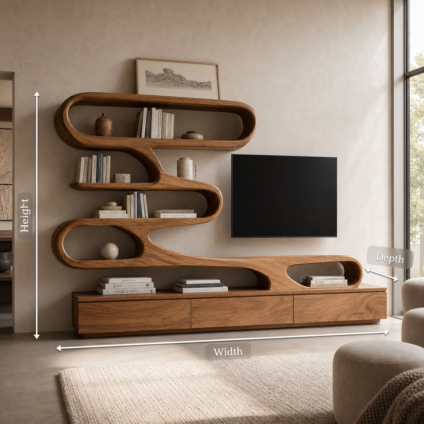 Modern Organic Wall TV Shelf System For Living Room - product view 8