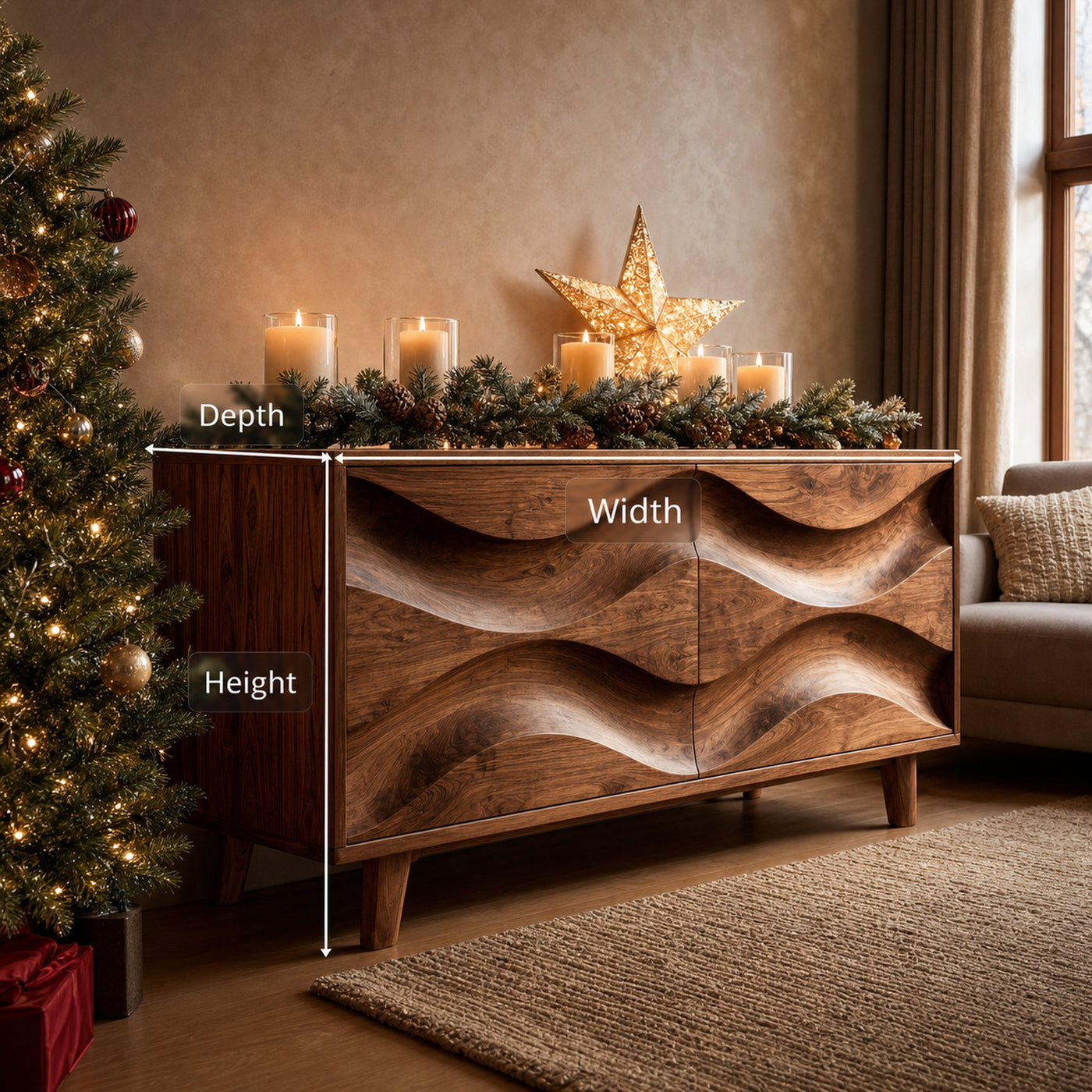 Modern Organic Wave Pattern Sideboard For Holiday Decor - product view 7