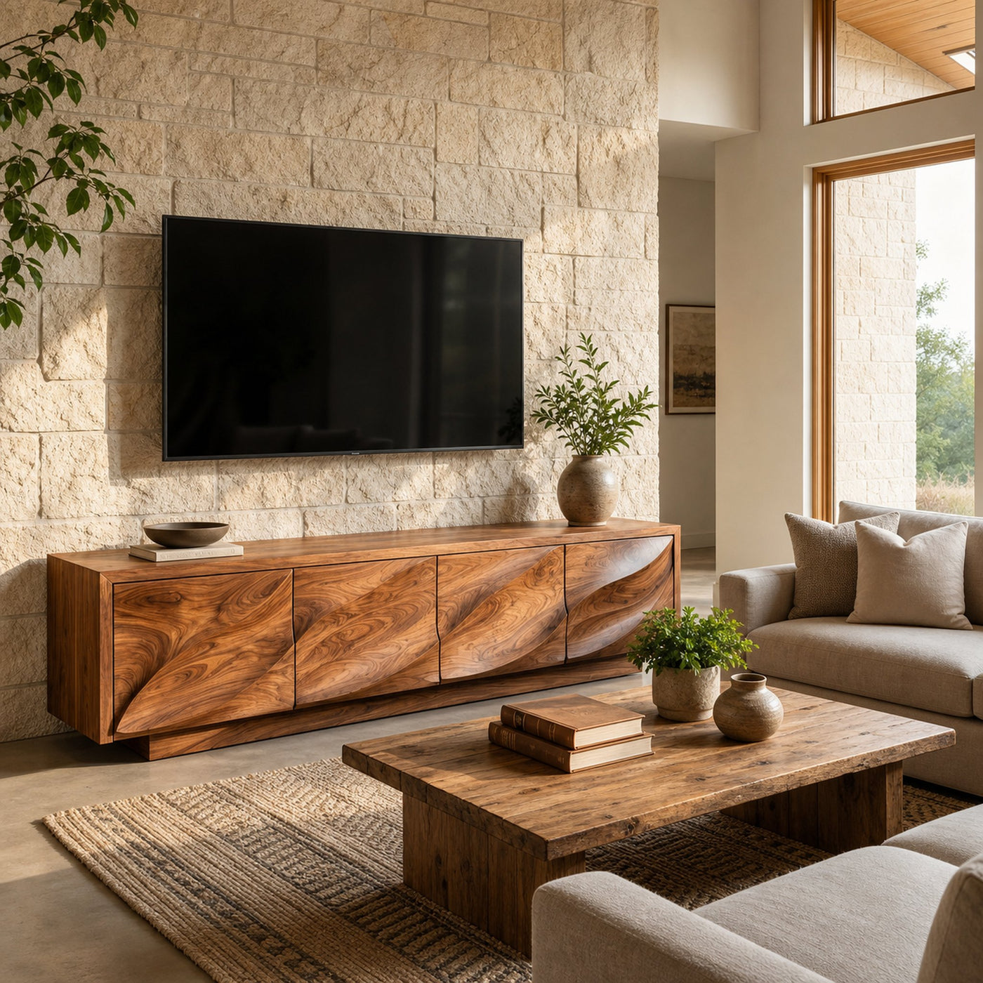 Modern Organic Wood TV Cabinet For Living Room