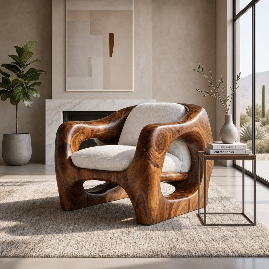 Modern Organic Wooden Armchair For Living Room