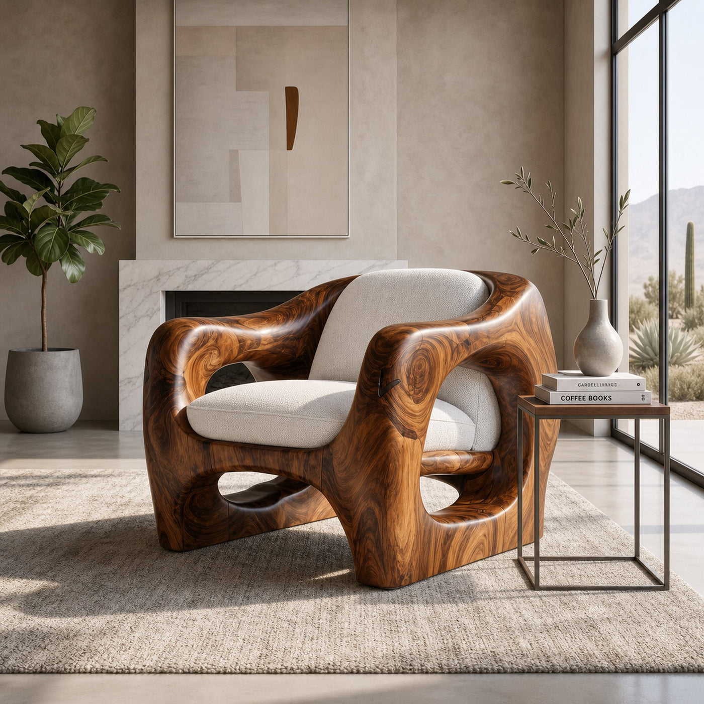 Modern Organic Wooden Armchair For Living Room