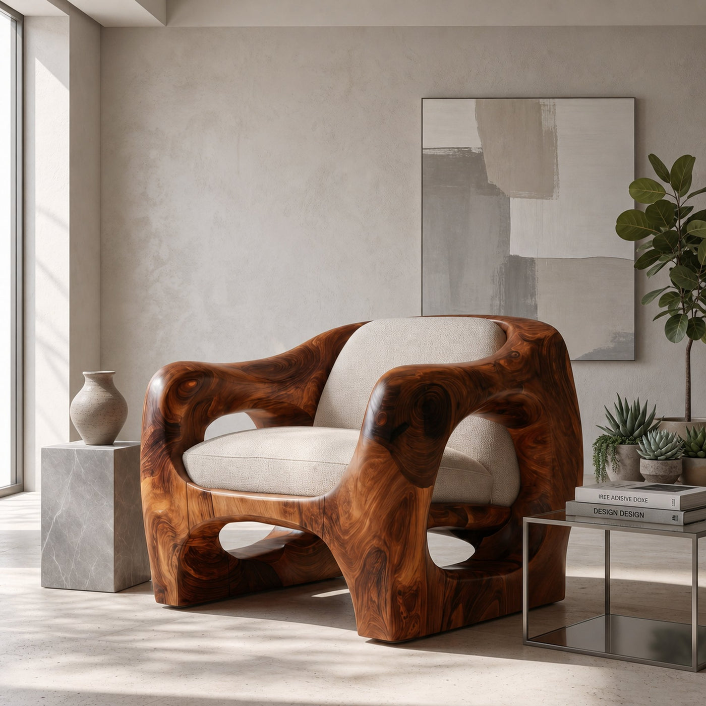Modern Organic Wooden Armchair For Living Room - product view 6