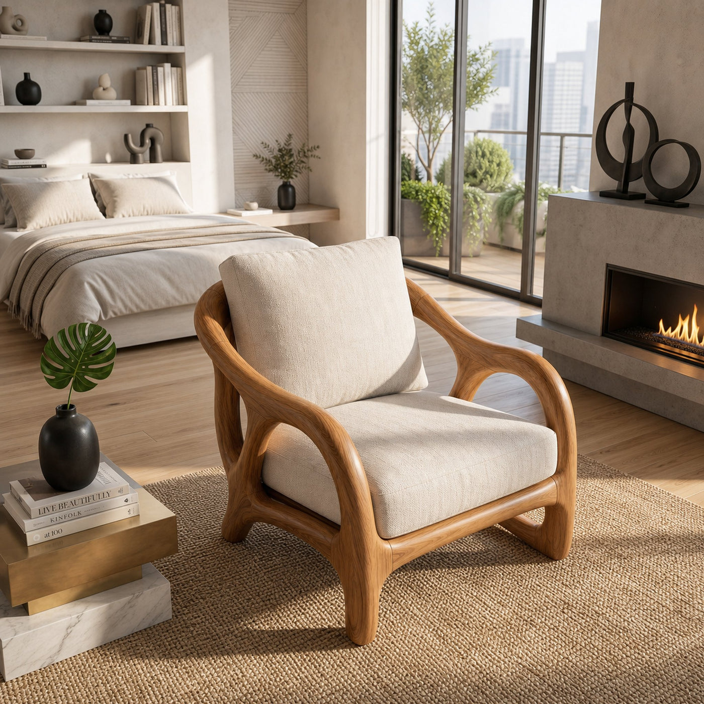 Modern Organic Wooden Armchair Grand Entryway - product view 2