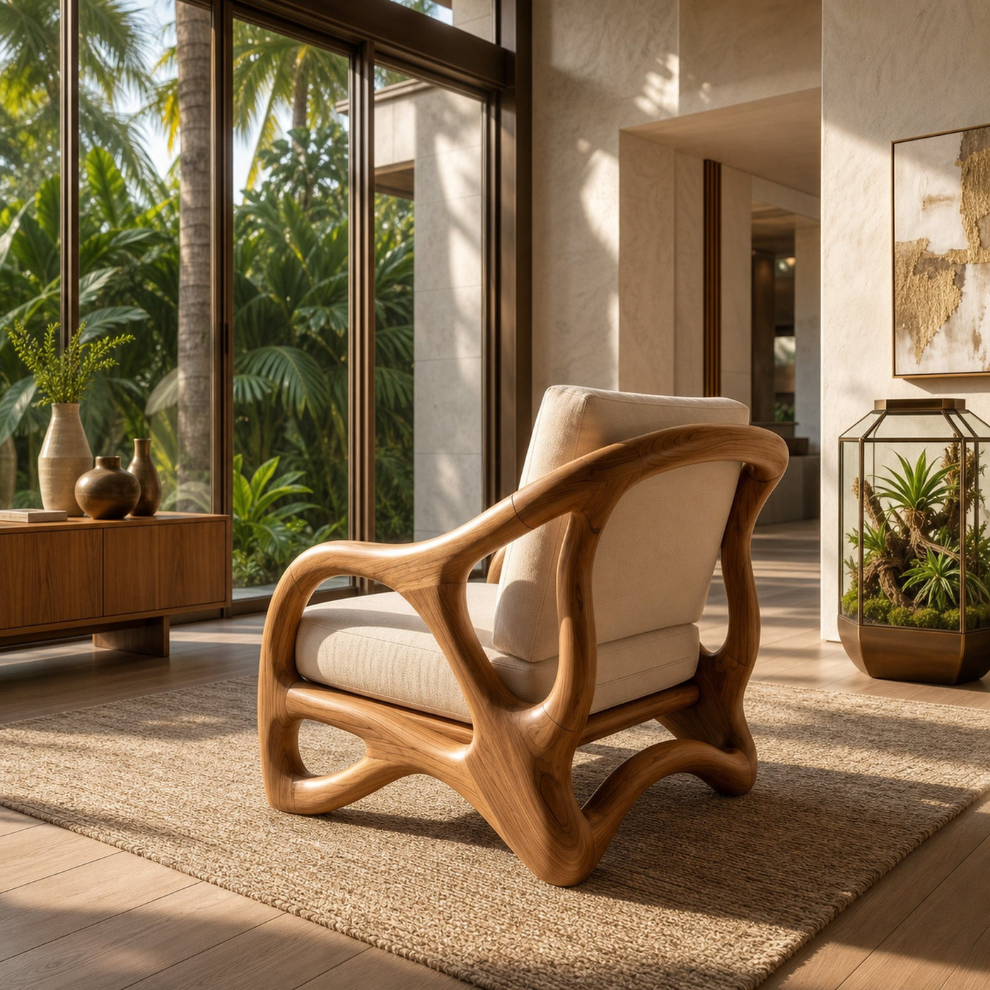 Modern Organic Wooden Armchair Grand Entryway - product view 3