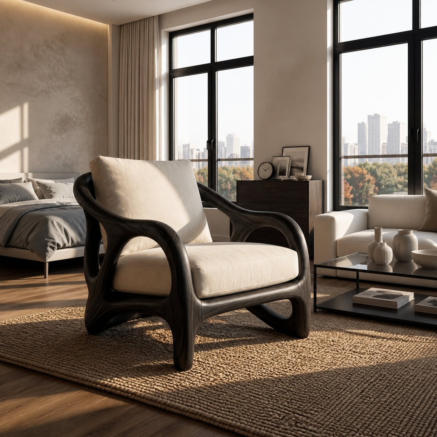 Modern Organic Wooden Armchair Grand Entryway - product view 4