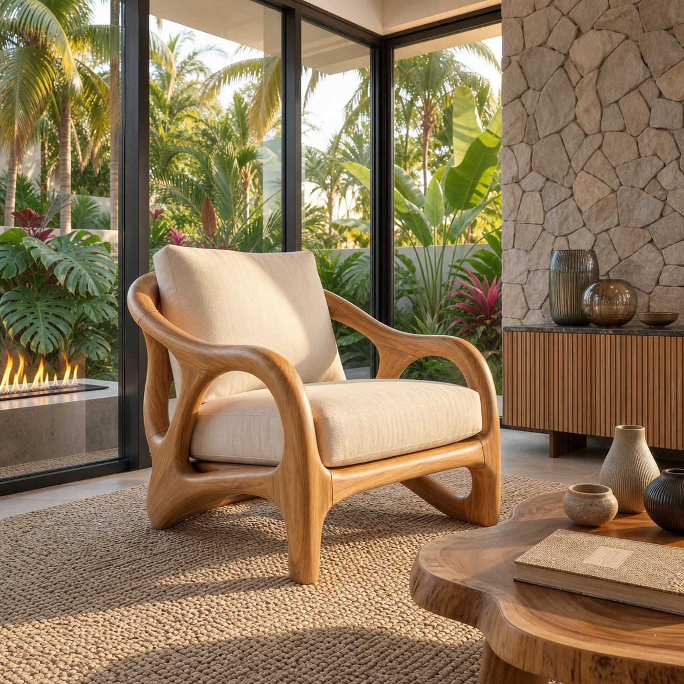 Modern Organic Wooden Armchair Grand Entryway - product view 5