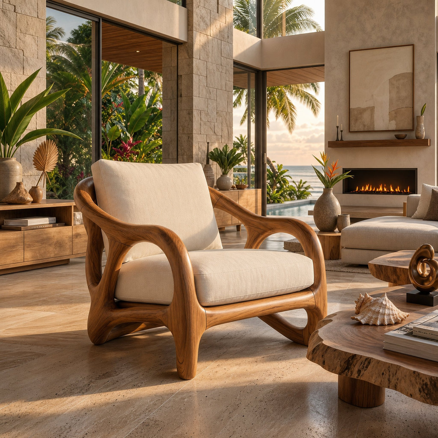Modern Organic Wooden Armchair Grand Entryway - product view 6