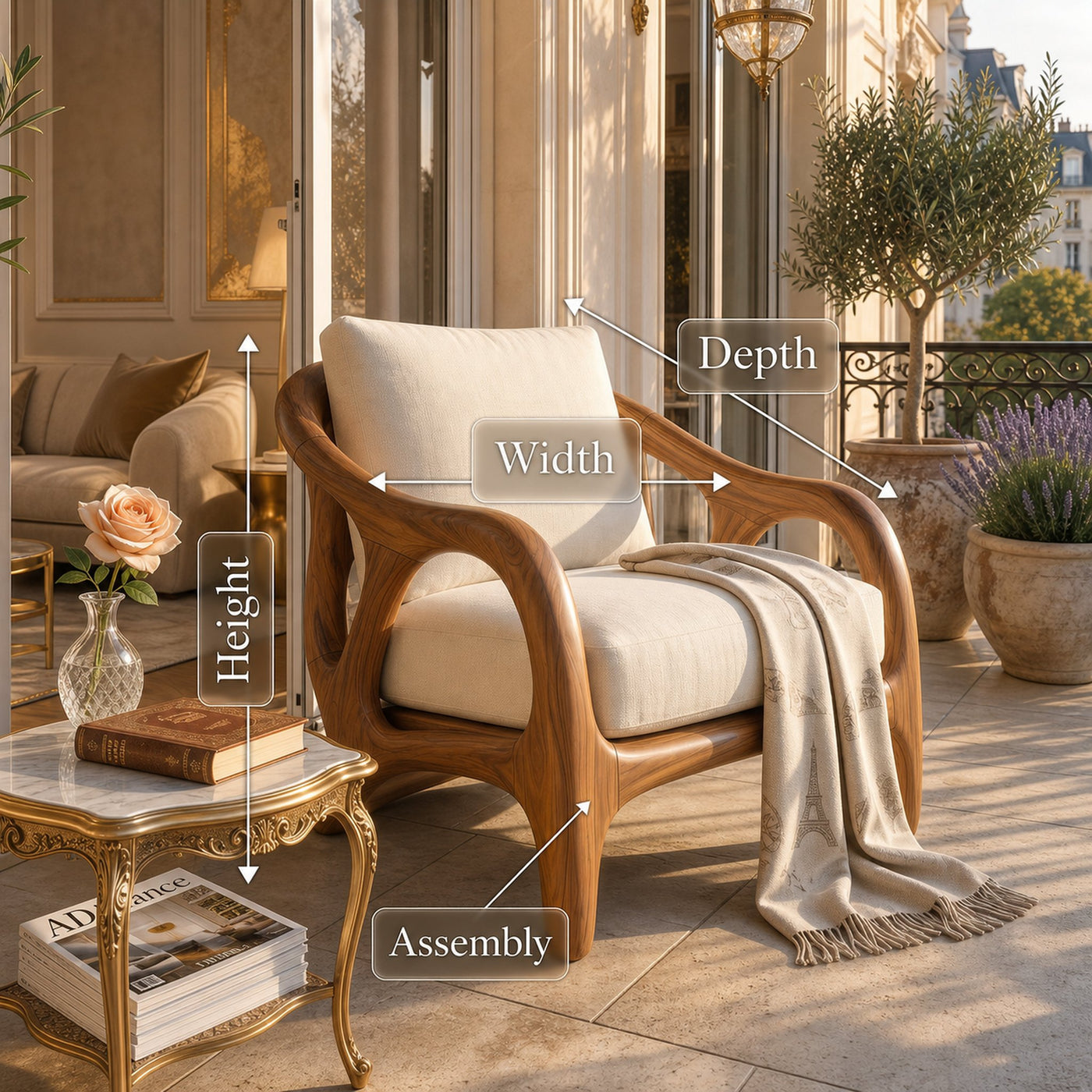 Modern Organic Wooden Armchair Grand Entryway - product view 8