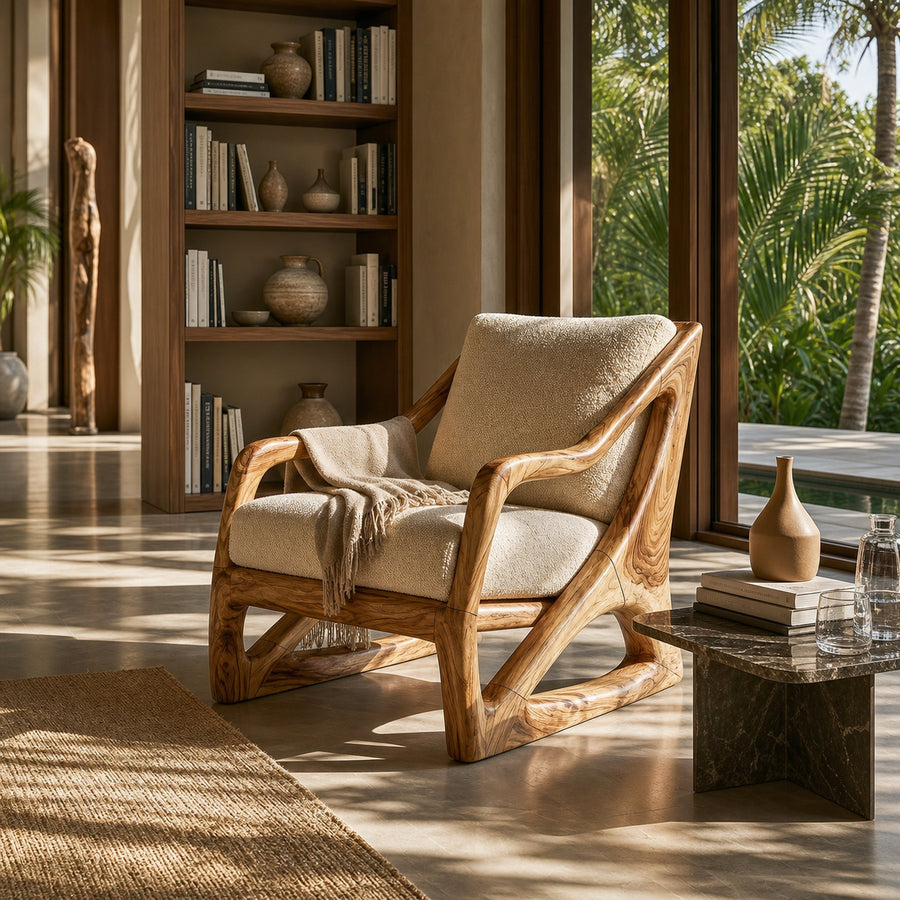 Modern Organic Wooden Armchair Luxury Living Space