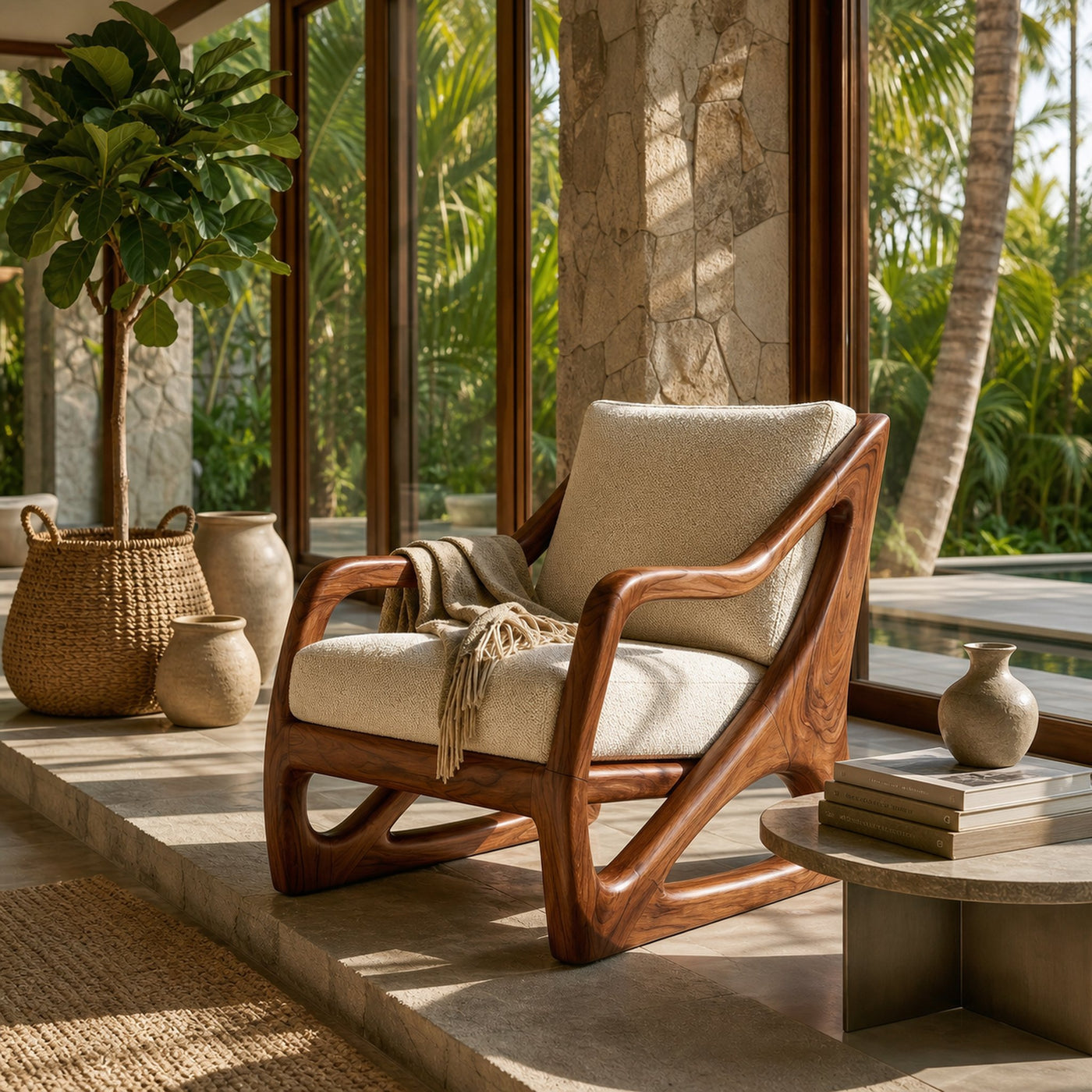 Modern Organic Wooden Armchair Luxury Living Space - product view 6