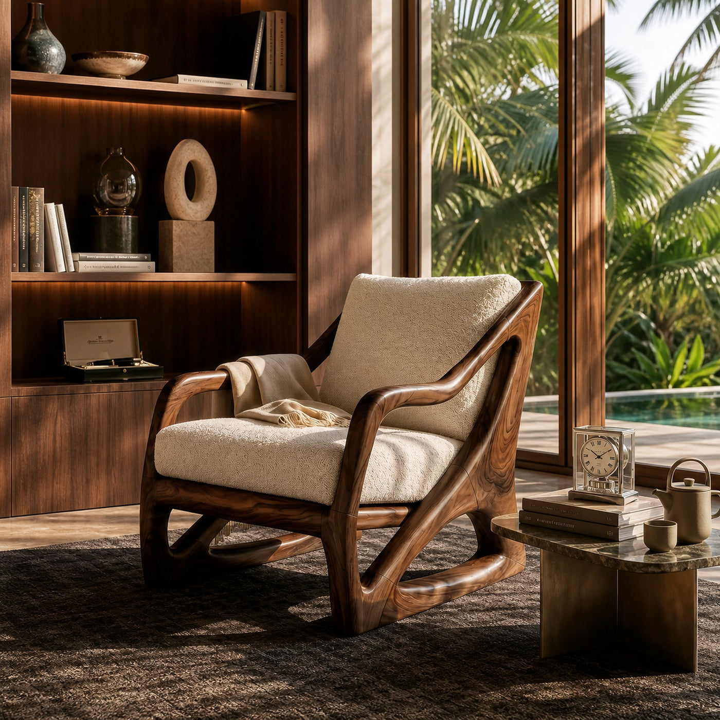 Modern Organic Wooden Armchair Luxury Living Space - product view 7