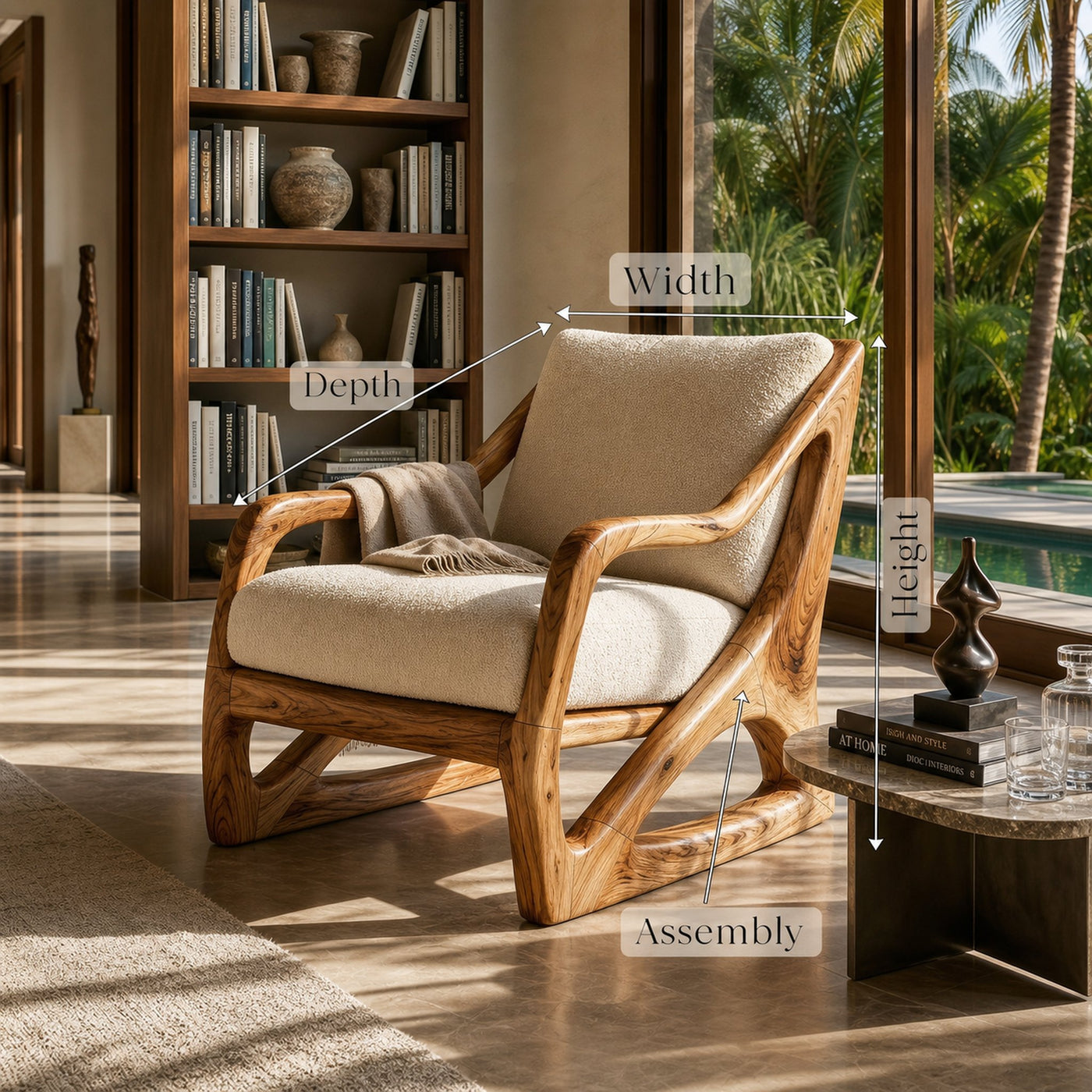 Modern Organic Wooden Armchair Luxury Living Space - product view 8