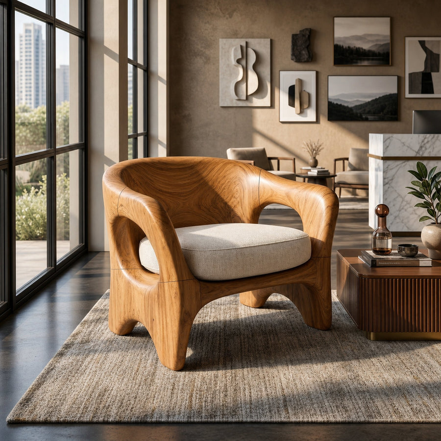 Modern Organic Wooden Chair Designer Reception Area