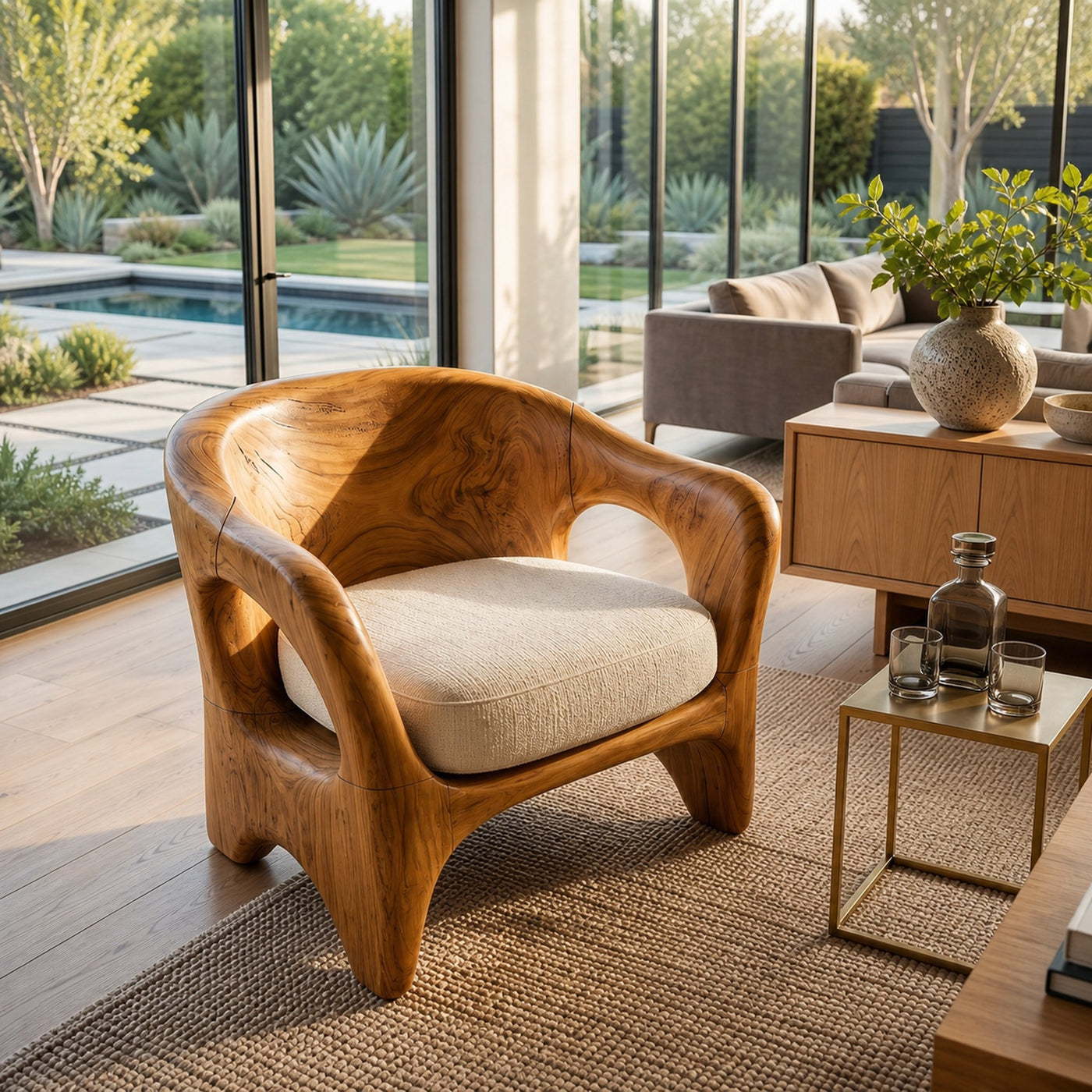 Modern Organic Wooden Chair Designer Reception Area - product view 2