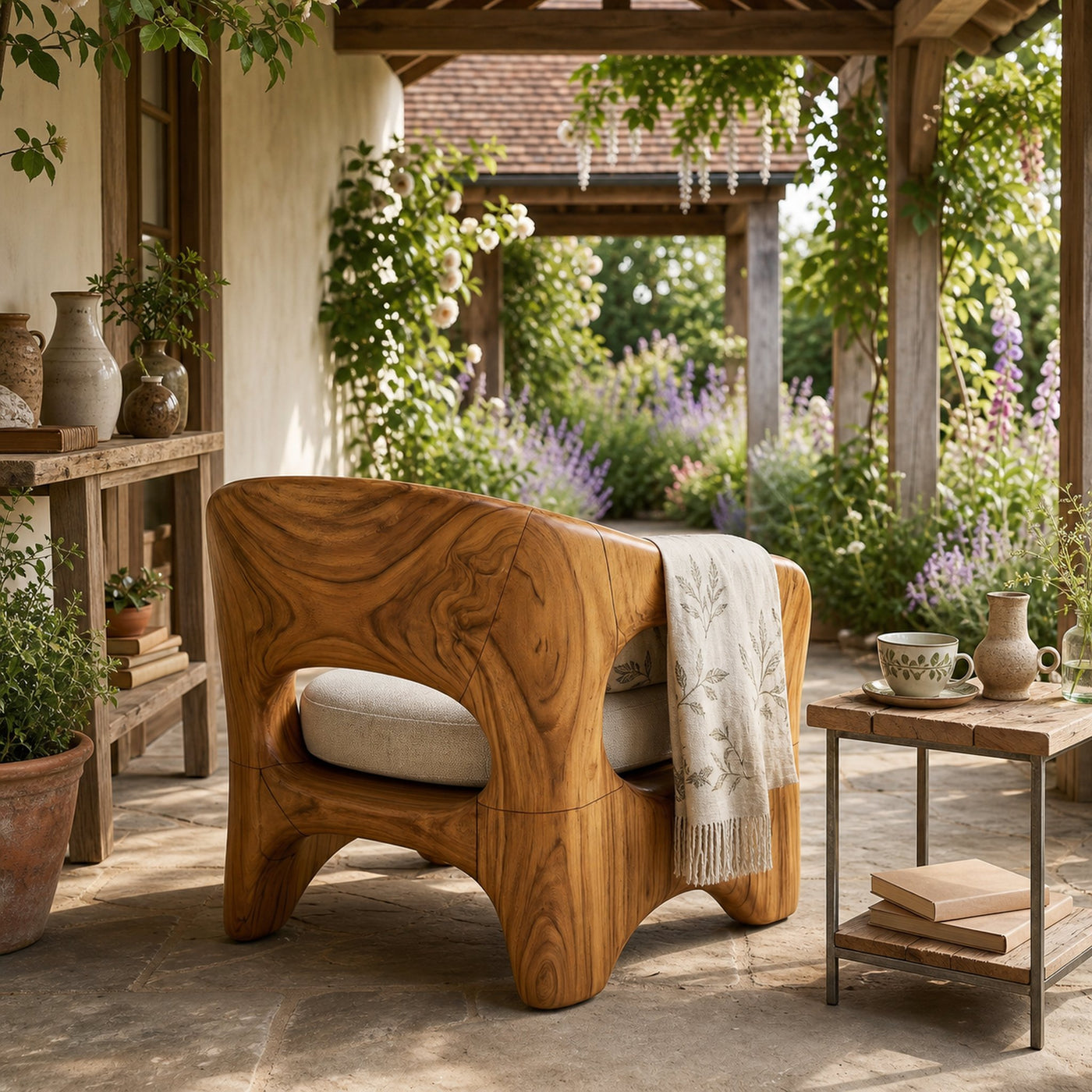 Modern Organic Wooden Chair Designer Reception Area - product view 3