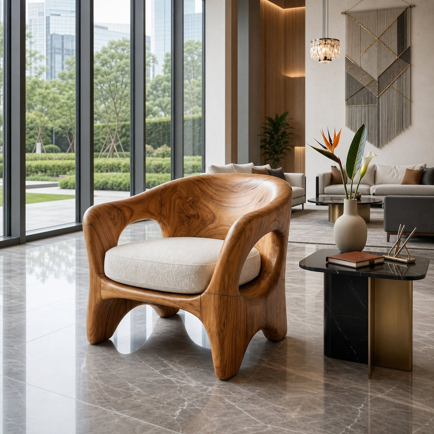 Modern Organic Wooden Chair Designer Reception Area - product view 5