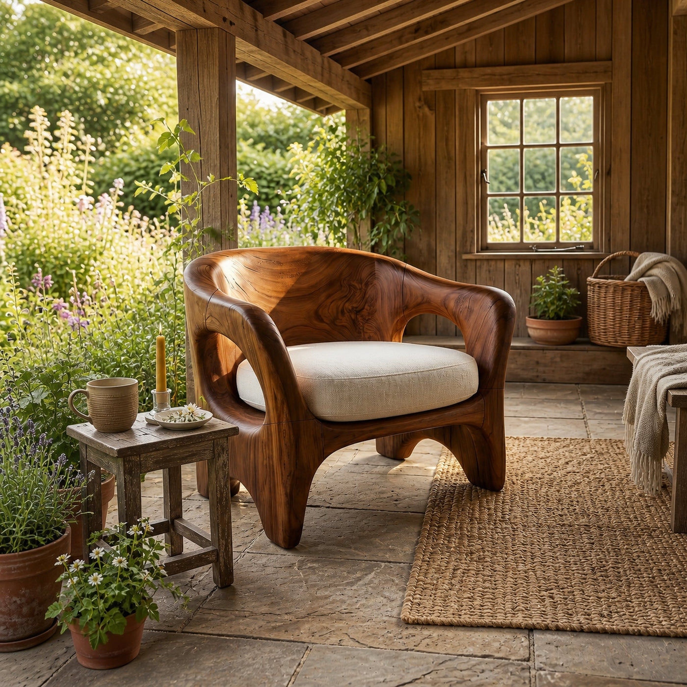 Modern Organic Wooden Chair Designer Reception Area - product view 6