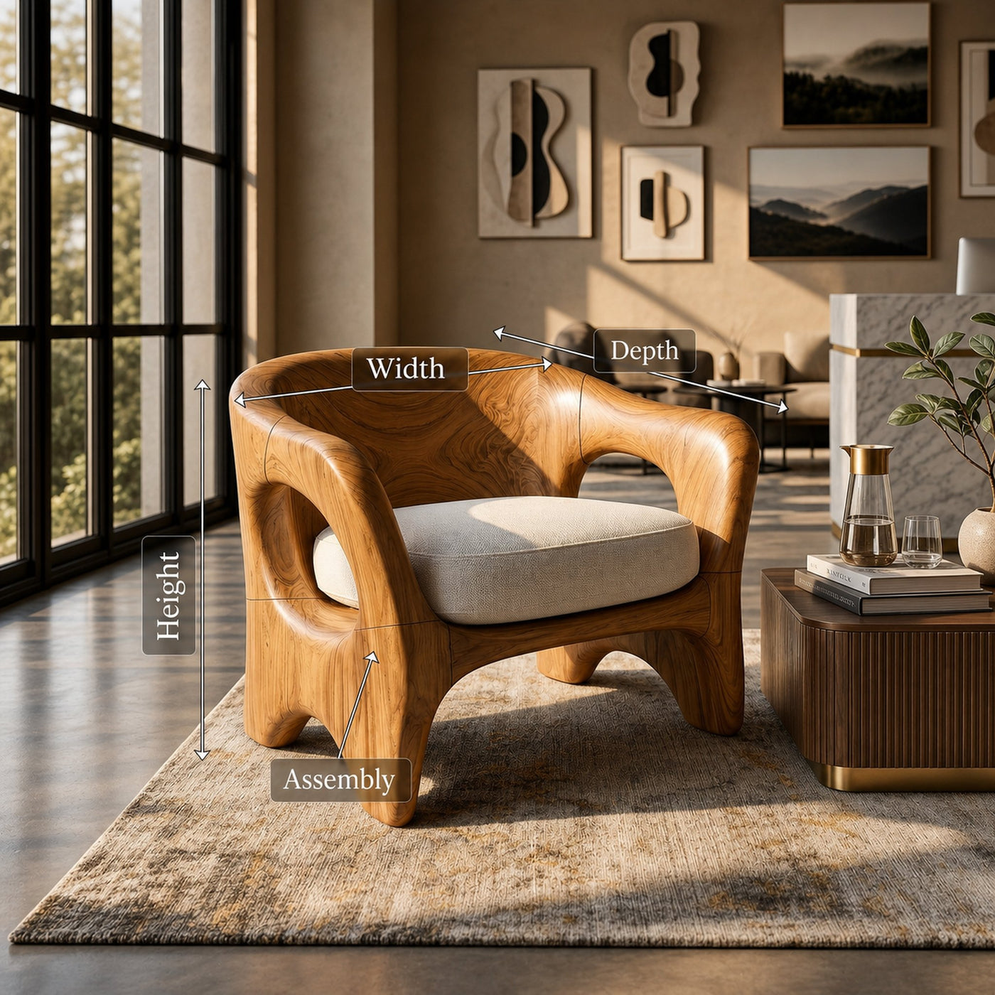 Modern Organic Wooden Chair Designer Reception Area - product view 8