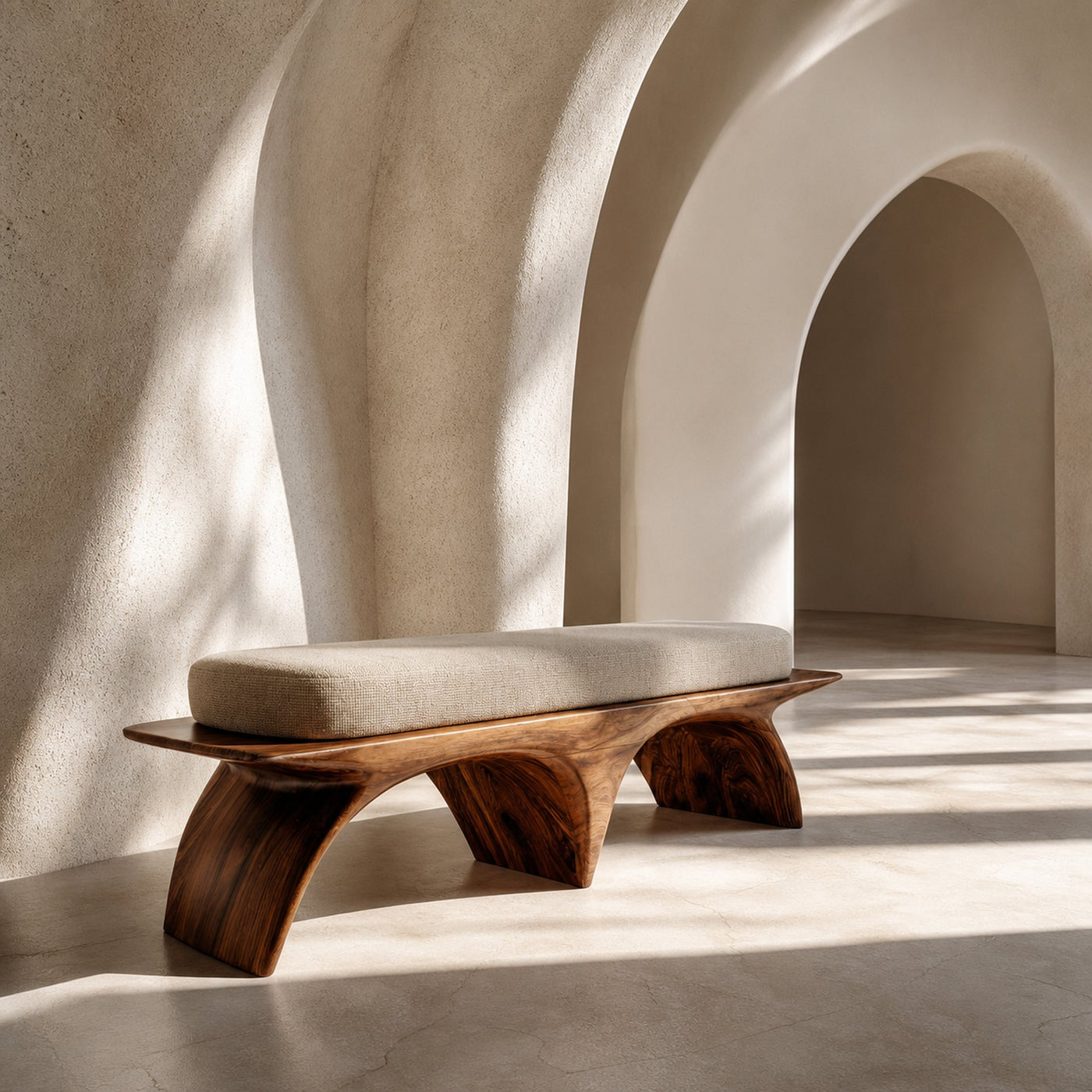 Modern Organic Wooden Sculptural Bench For Living Room