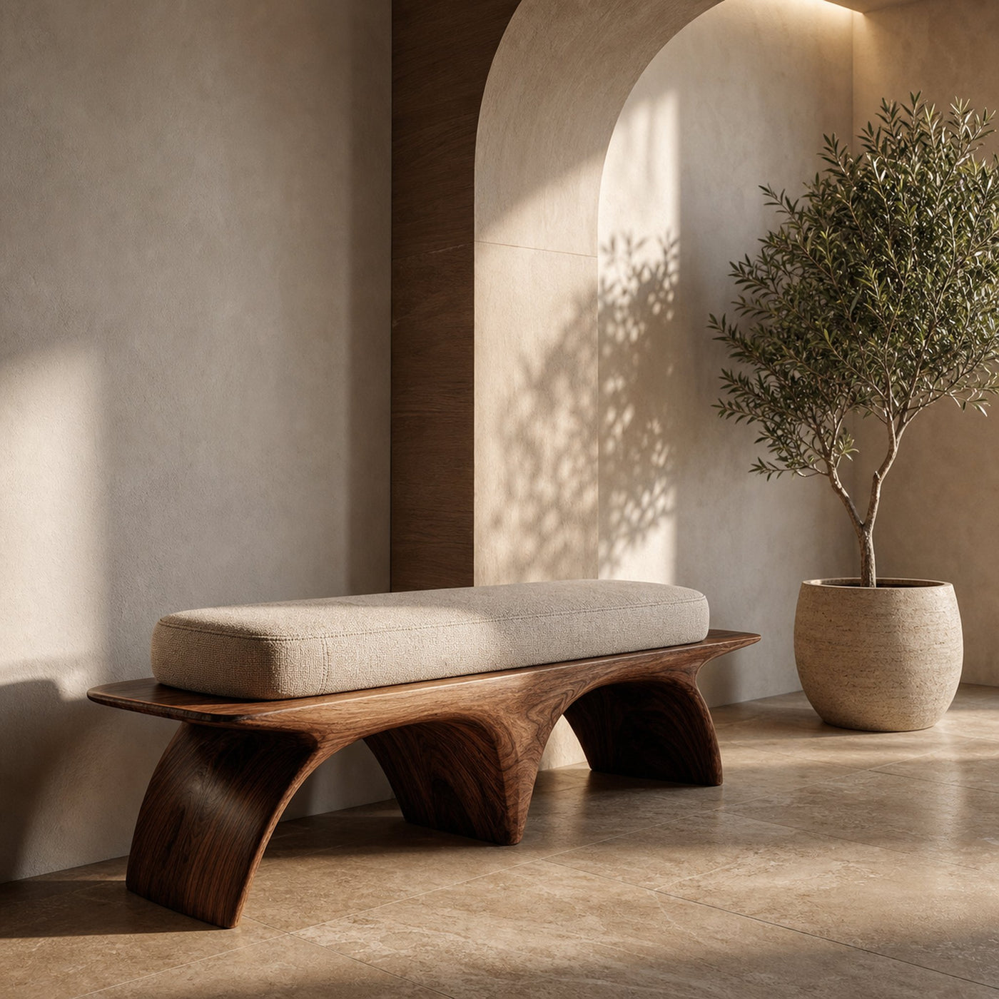 Modern Organic Wooden Sculptural Bench For Living Room - product view 6