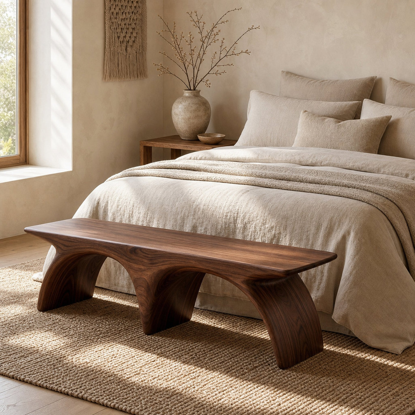 Modern Organic Wooden Sculptural Bench For Living Room - product view 7