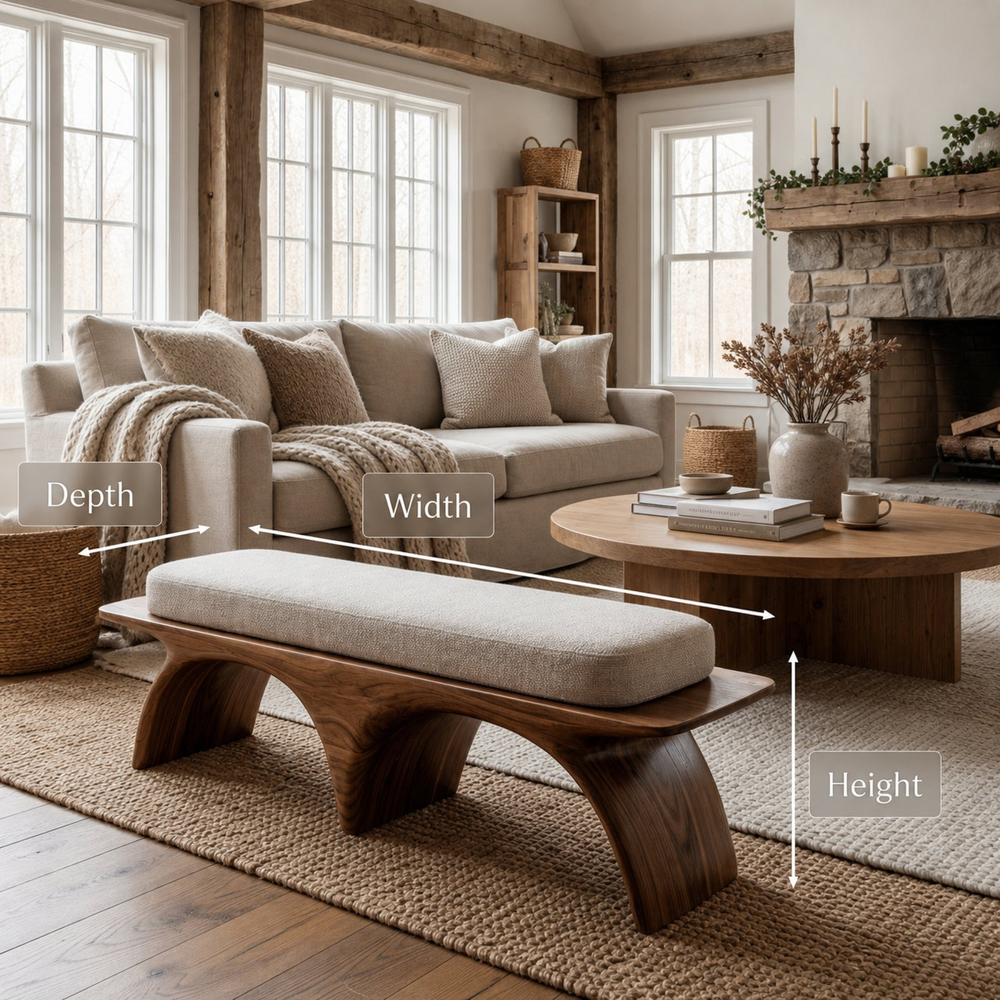 Modern Organic Wooden Sculptural Bench For Living Room - product view 8