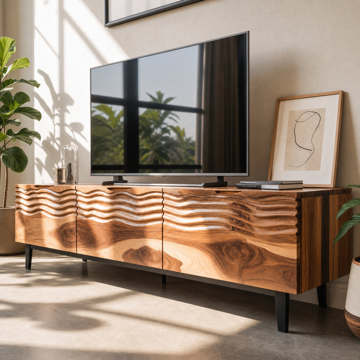 Modern Organic Wooden Sideboard Wave Front Design For Living Room - product view 2