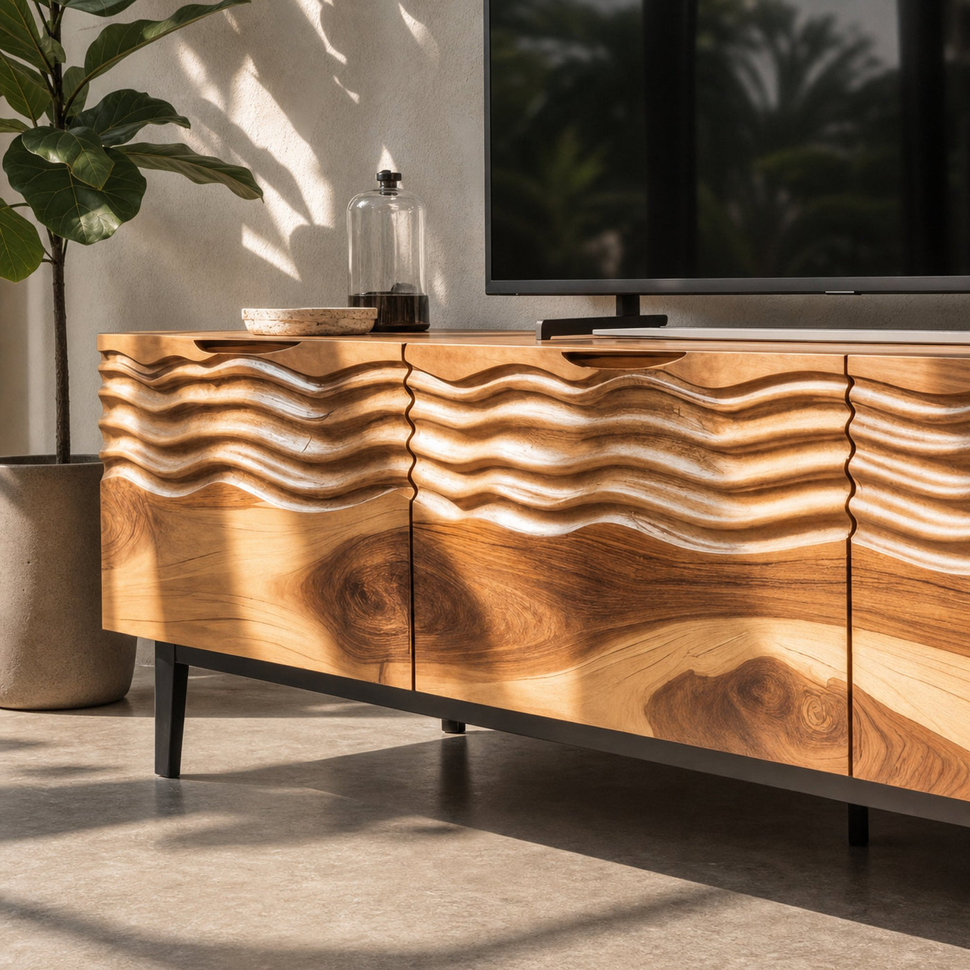 Modern Organic Wooden Sideboard Wave Front Design For Living Room - product view 3