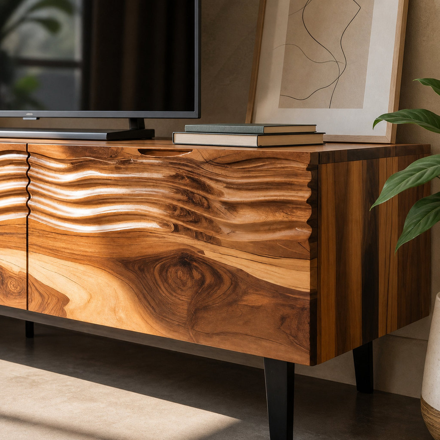 Modern Organic Wooden Sideboard Wave Front Design For Living Room - product view 4