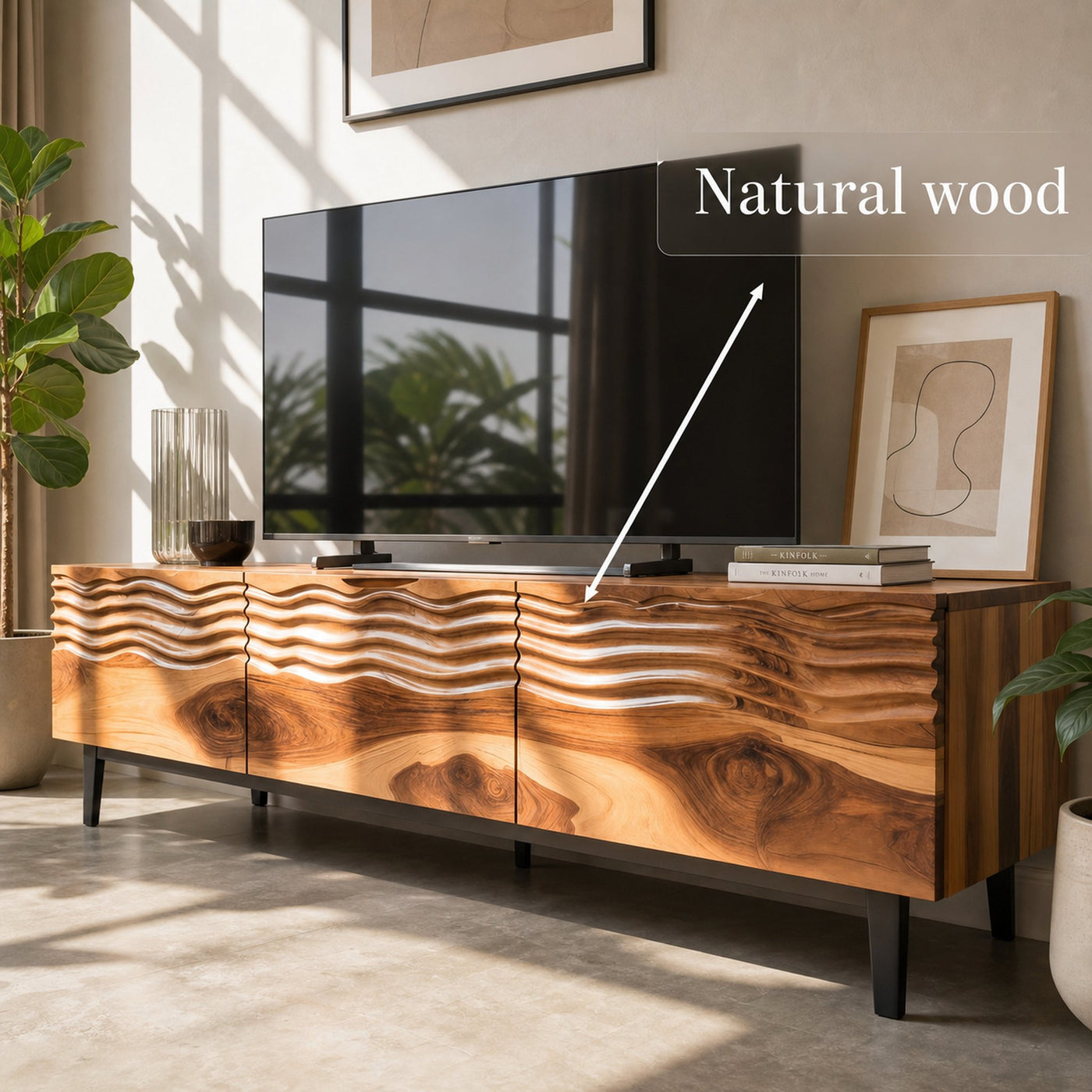 Modern Organic Wooden Sideboard Wave Front Design For Living Room - product view 5