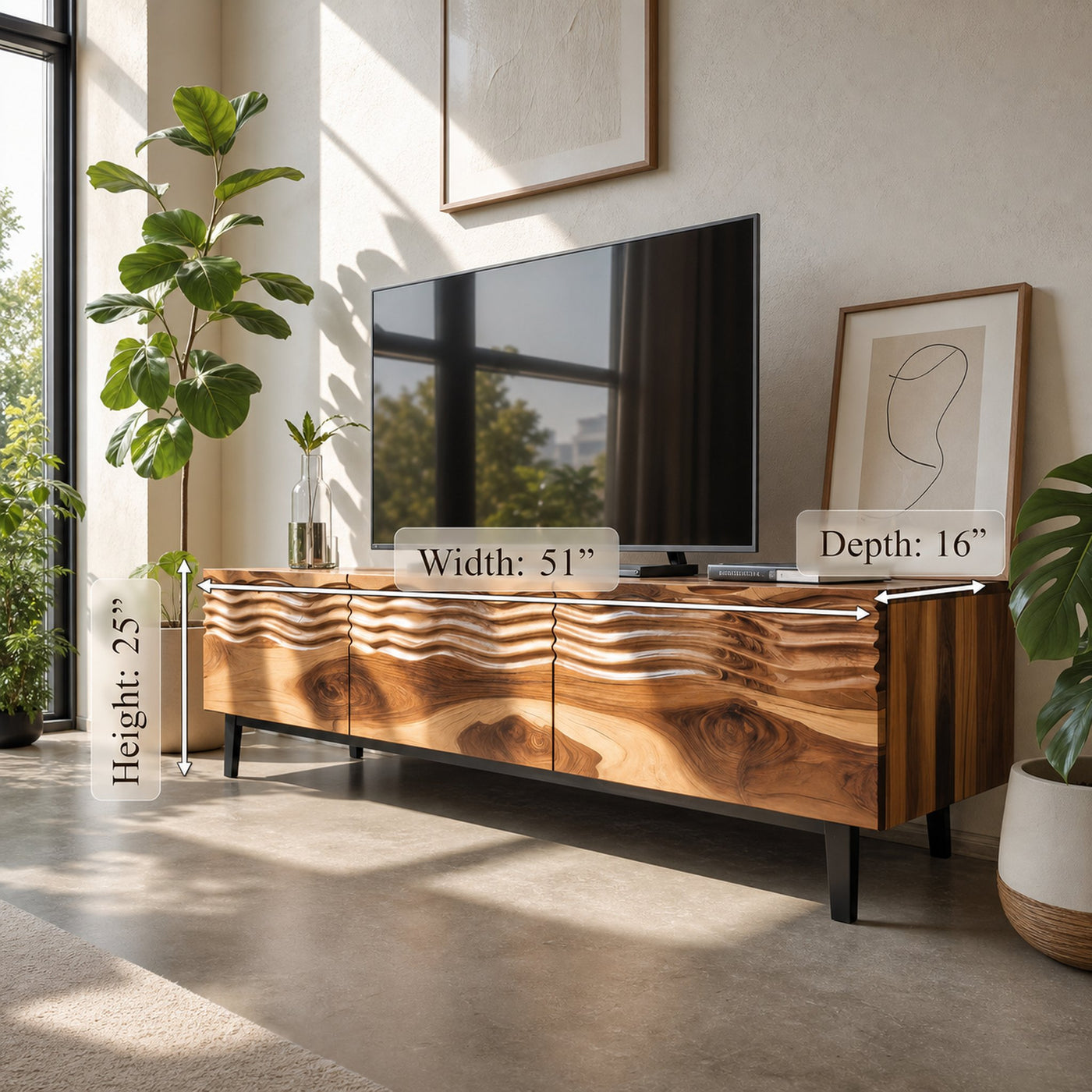 Modern Organic Wooden Sideboard Wave Front Design For Living Room - product view 6