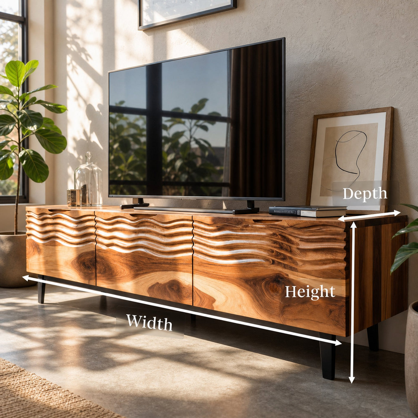Modern Organic Wooden Sideboard Wave Front Design For Living Room - product view 7