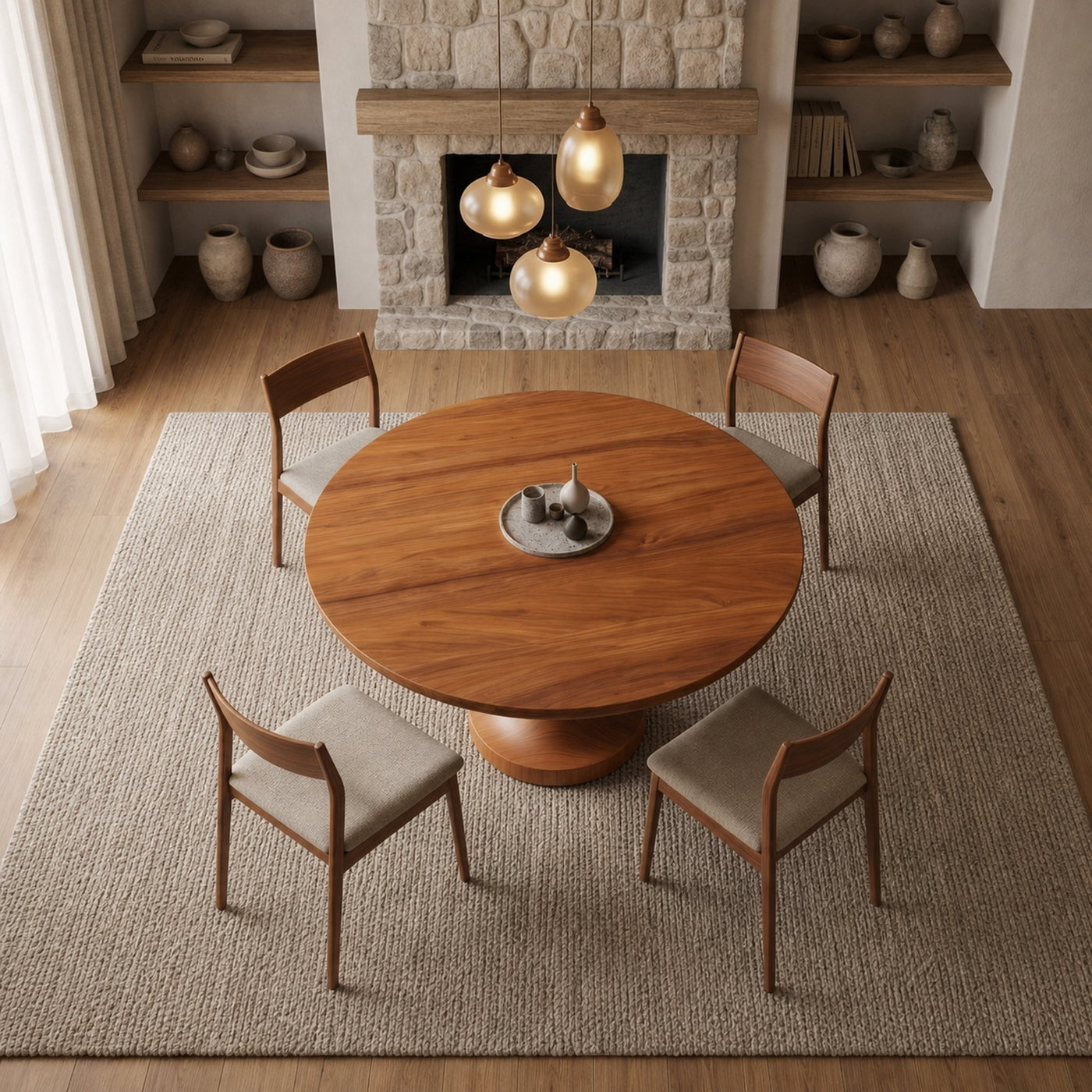 Modern Pedestal Dining Table With Sculptural Solid Wood Base For Dining Room - product view 3