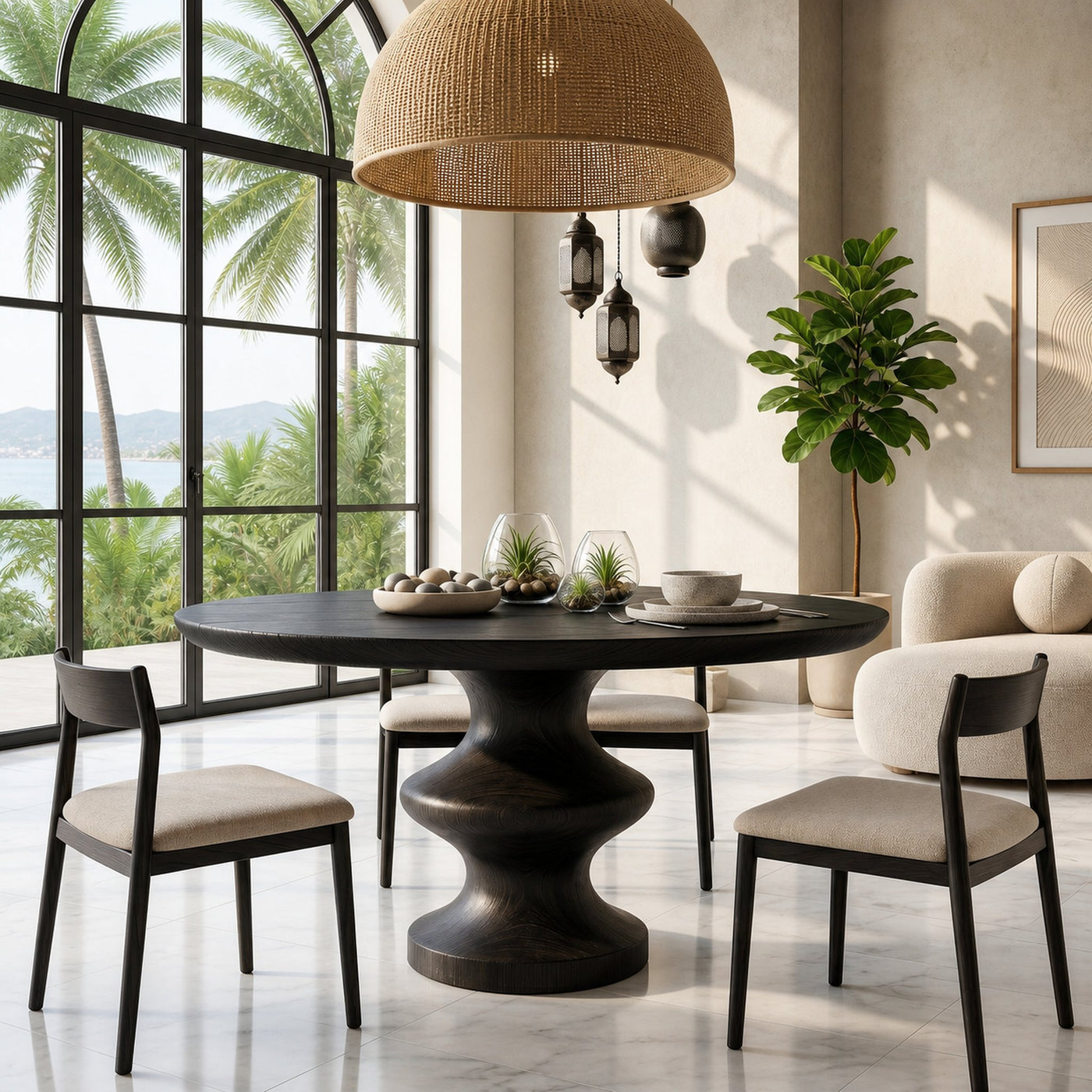 Modern Pedestal Dining Table With Sculptural Solid Wood Base For Dining Room - product view 4