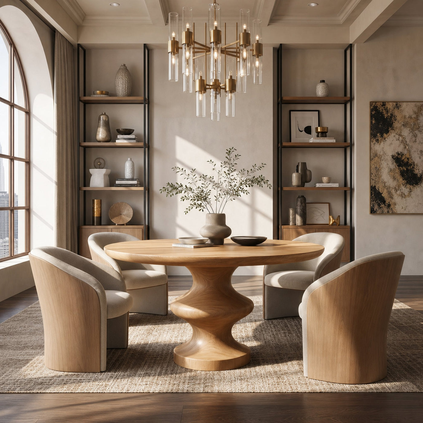 Modern Pedestal Dining Table With Sculptural Solid Wood Base For Dining Room - product view 5