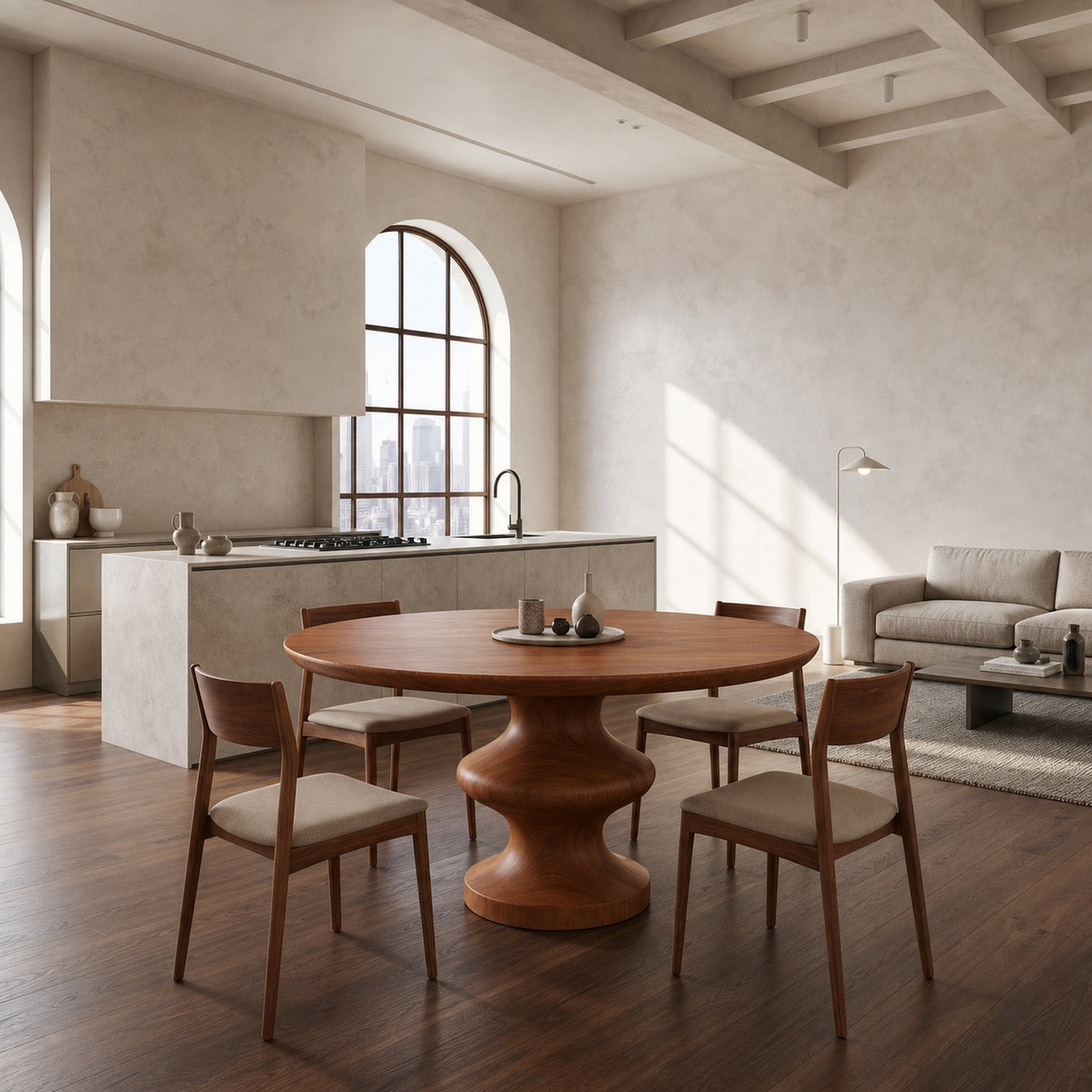 Modern Pedestal Dining Table With Sculptural Solid Wood Base For Dining Room - product view 6