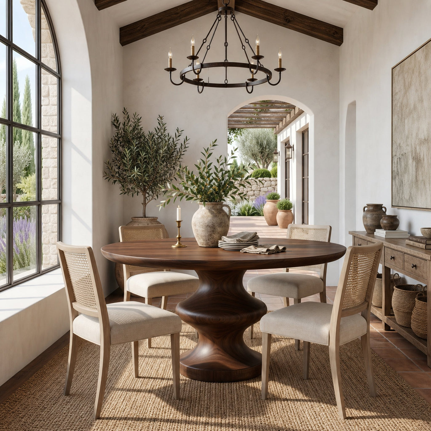Modern Pedestal Dining Table With Sculptural Solid Wood Base For Dining Room - product view 7