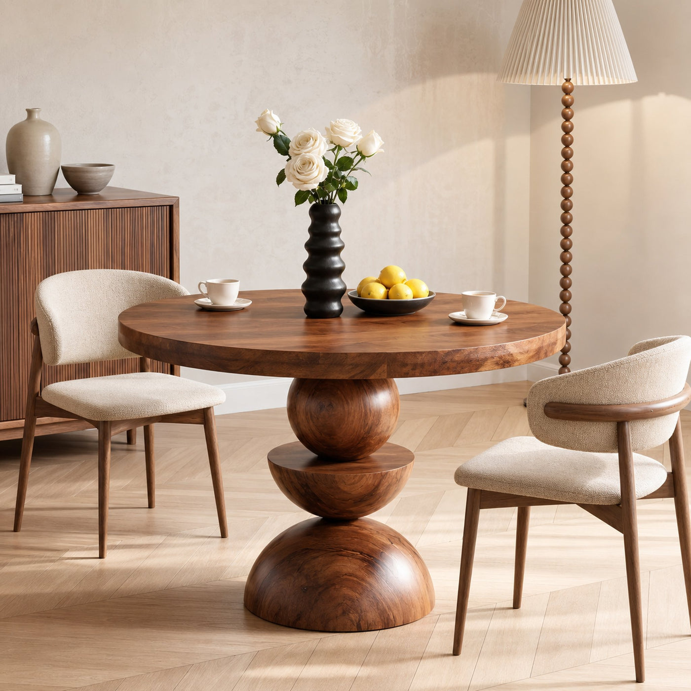 Modern Round Dining Table With Geometric Base For Kitchen And Dining Room