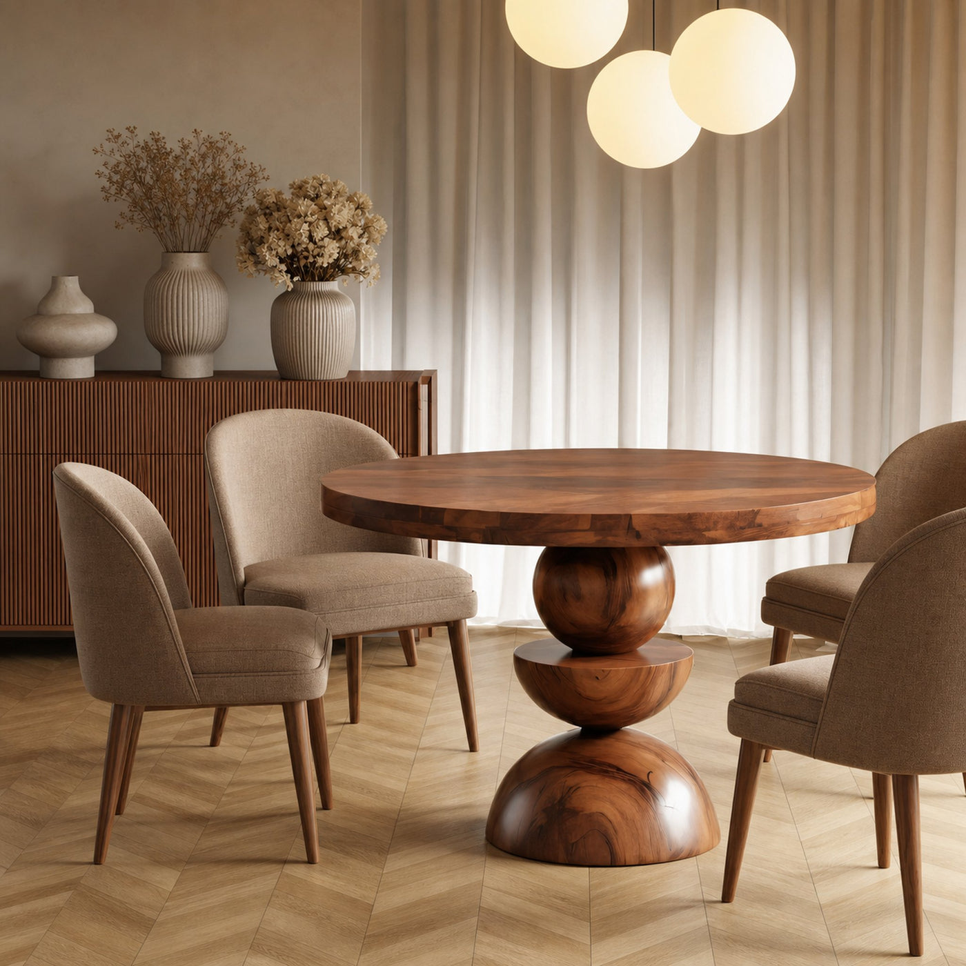 Modern Round Dining Table With Geometric Base For Kitchen And Dining Room - product view 2