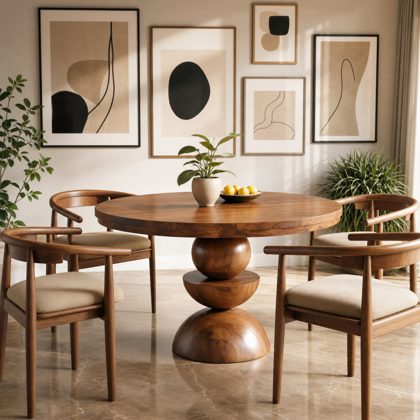 Modern Round Dining Table With Geometric Base For Kitchen And Dining Room - product view 3
