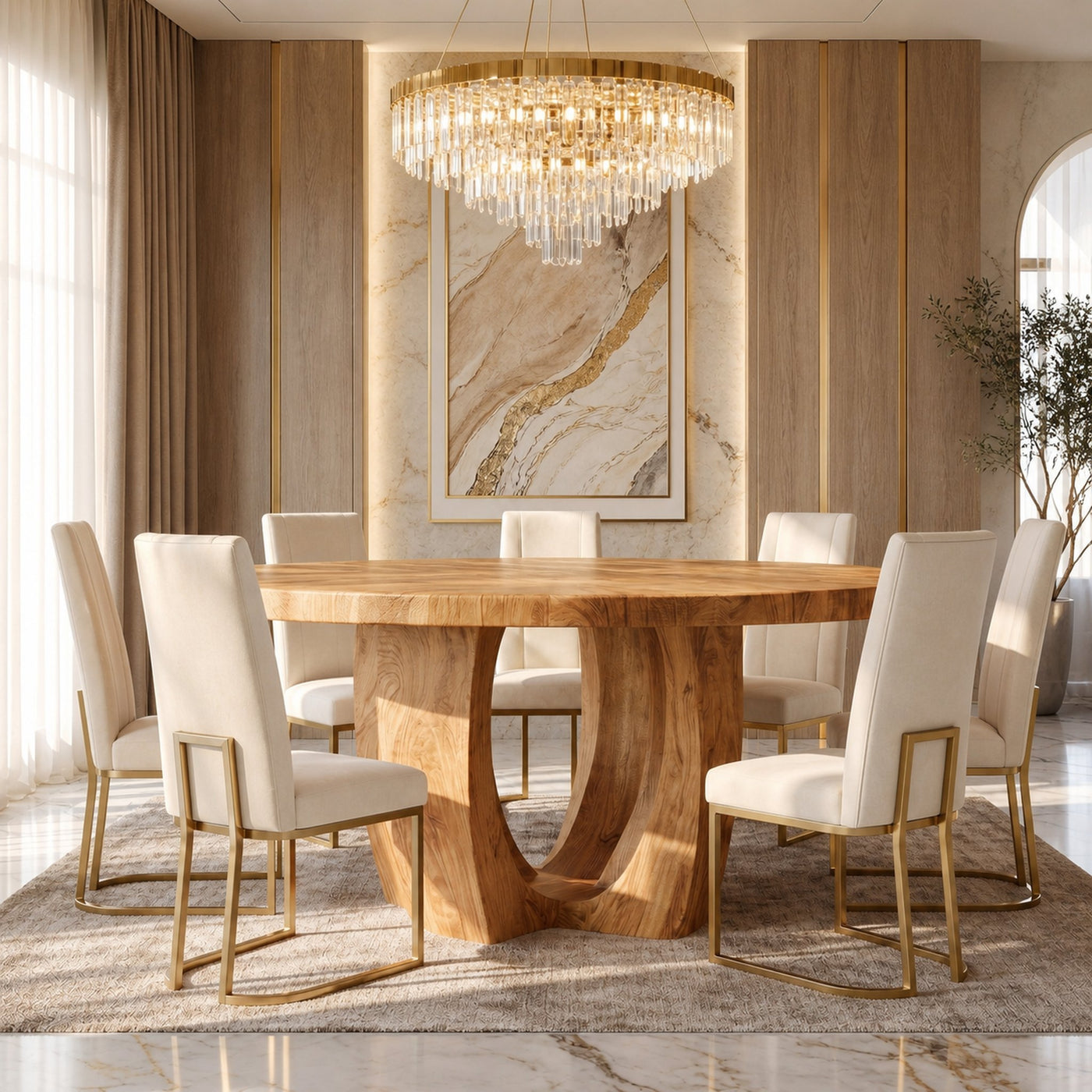 Modern Round Dining Table With Sculptural Wood Base For Dining Room - product view 5