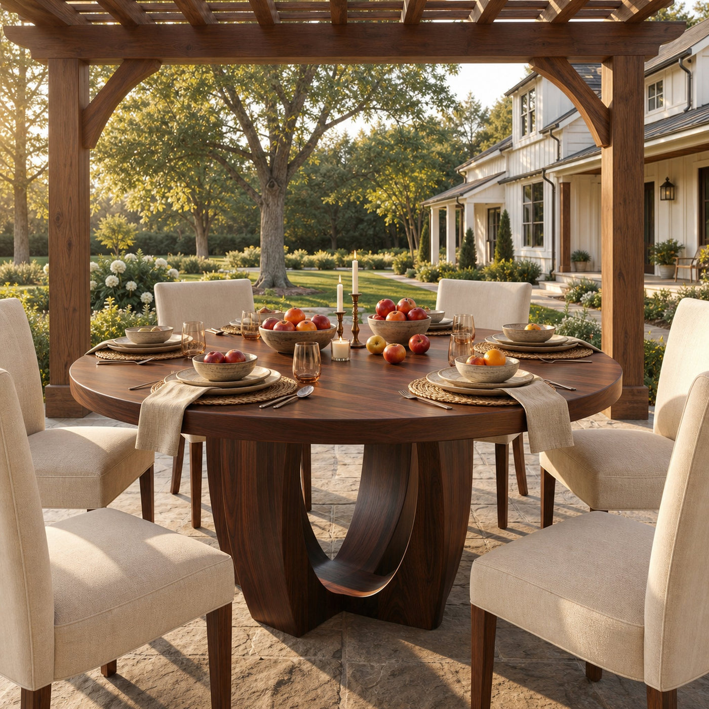 Modern Round Dining Table With Sculptural Wood Base For Dining Room - product view 7