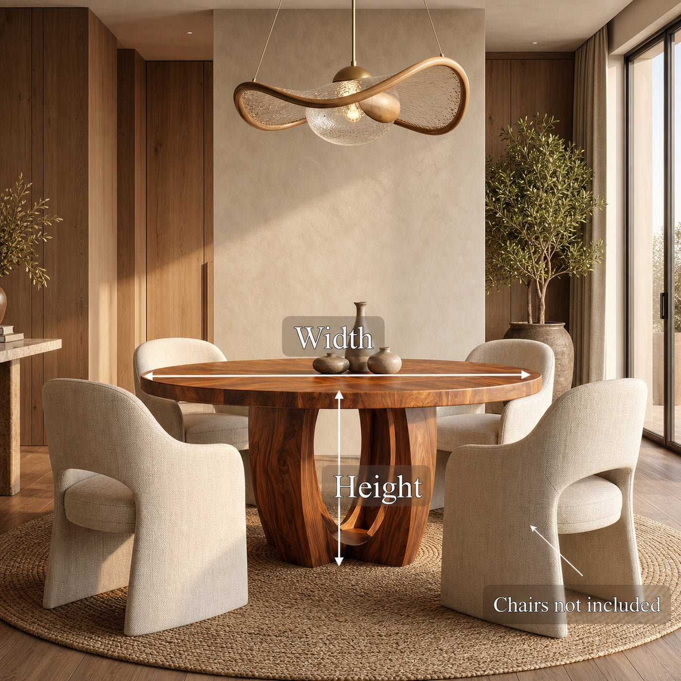 Modern Round Dining Table With Sculptural Wood Base For Dining Room - product view 8