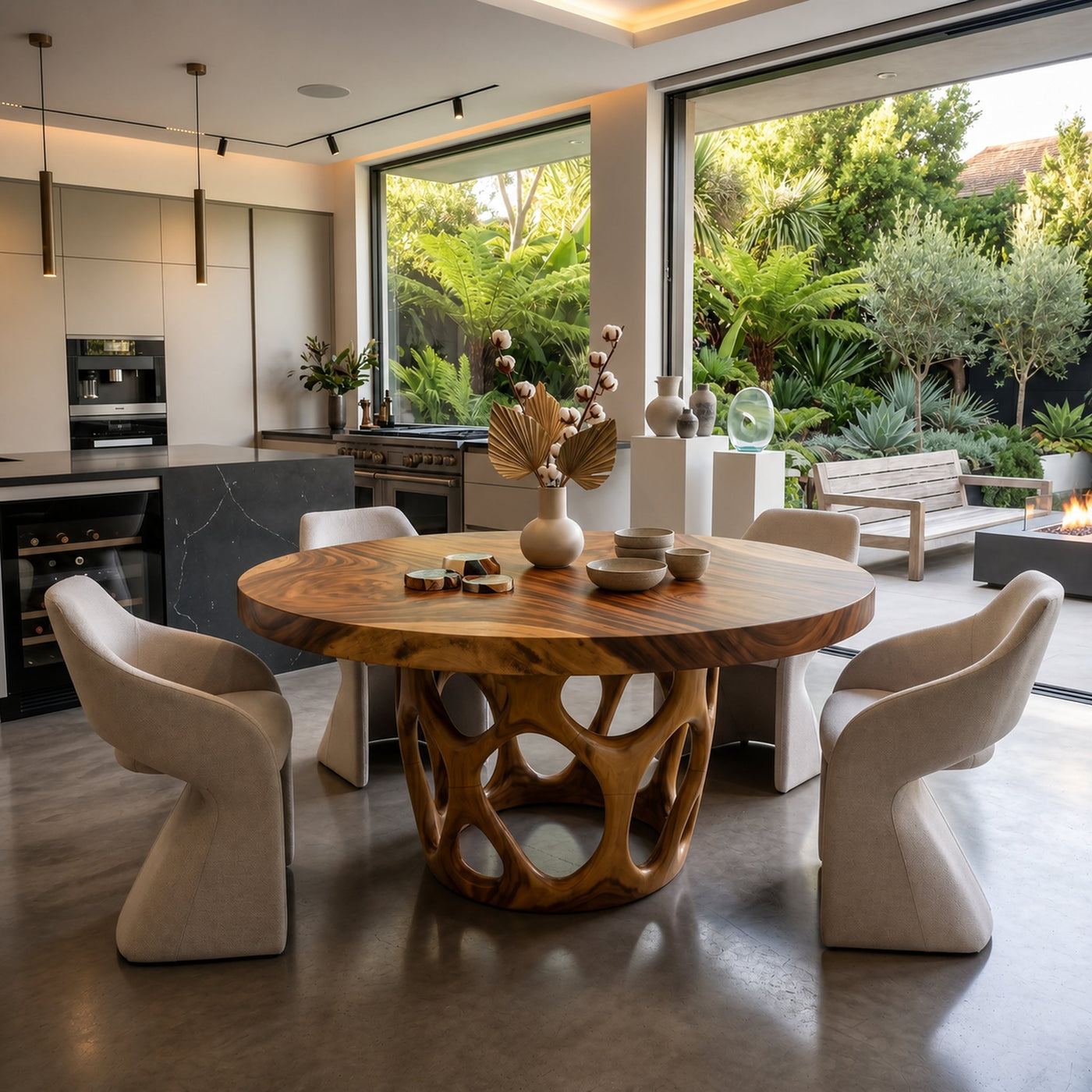 Modern Round Gathering Table For Garden View Room