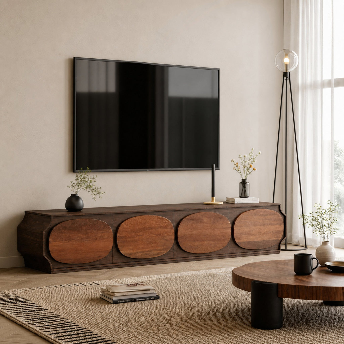 Modern Rounded TV Console For Living Room