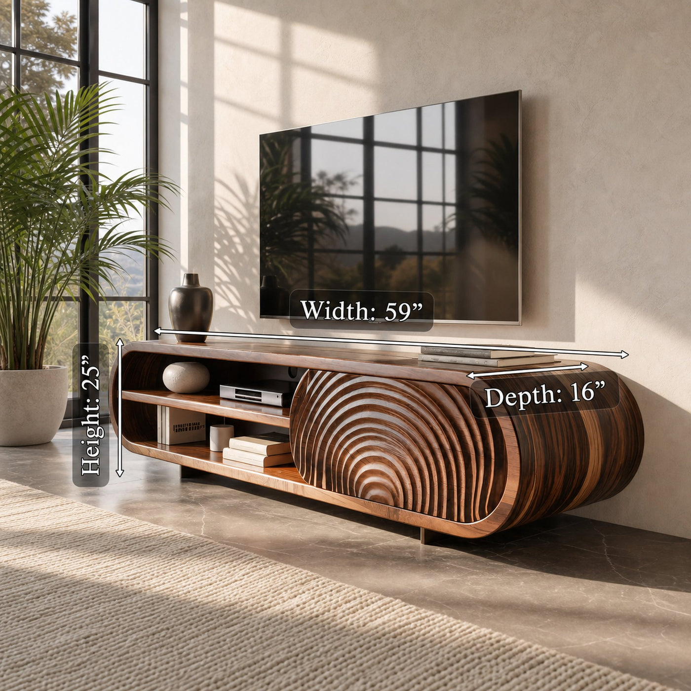 Modern Rounded Wood TV Stand With Sculpted Doors For Living Room - product view 6